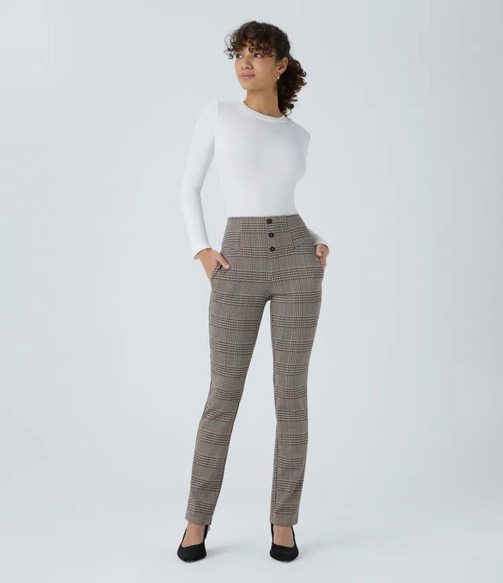 Halara Flex High Waisted Houndstooth Plaid Skinny Work Trousers with Pockets
