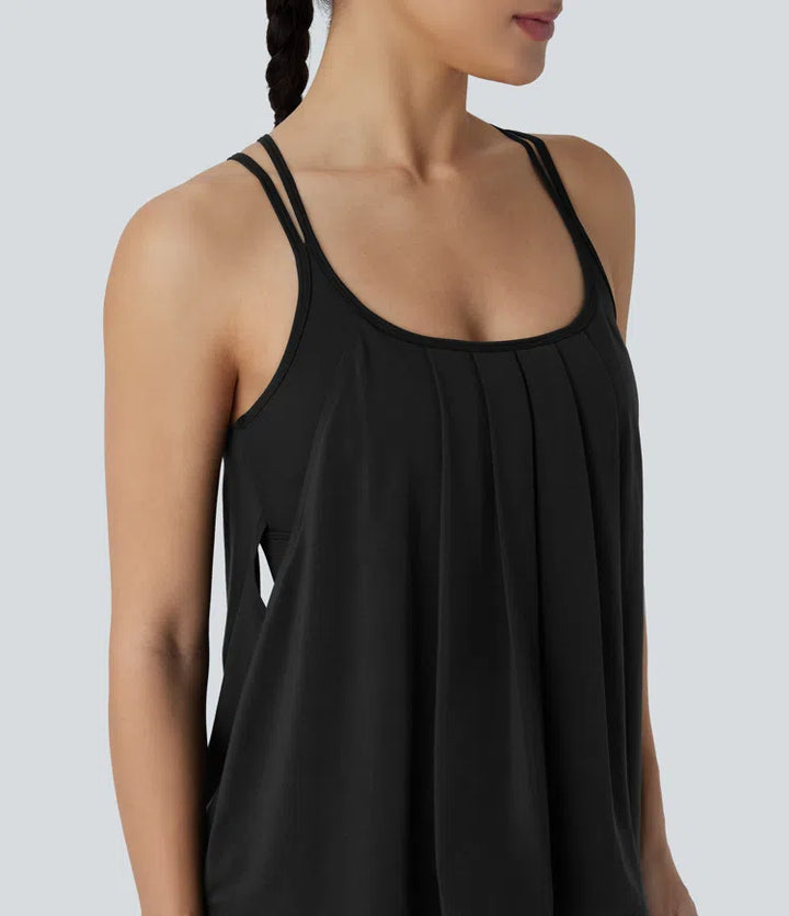 Crisscross Backless Double Straps Pleated Quick Dry Yoga Cami Top