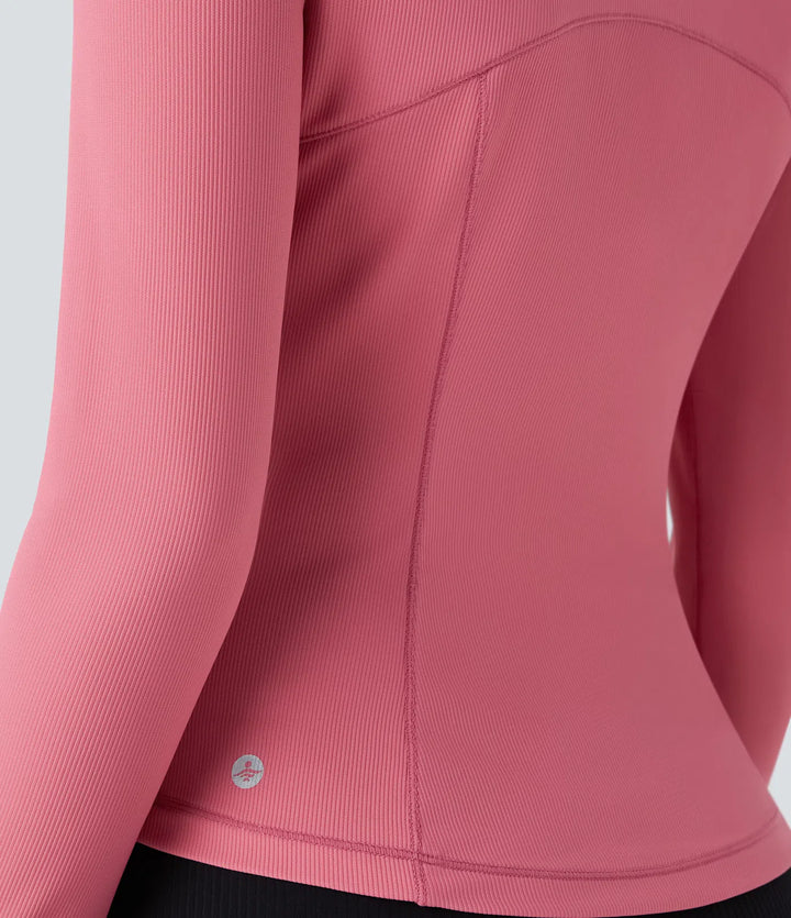 Patitoff Flow Pet Hair Resistant Stand Collar Zipper Pocket Thumb Hole Cropped Casual Jacket