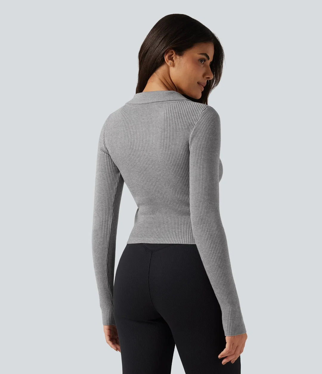 Lapel Long Sleeve Thumb Hole Work Jumper