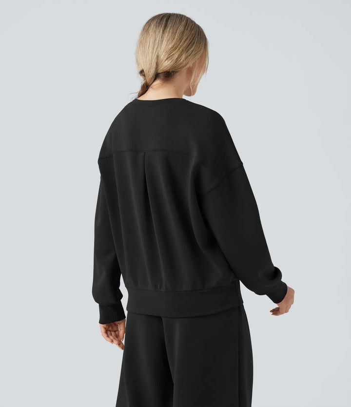 SpacerTek Rounded Neckline Long Sleeve Crossover Back Casual Sweatshirt