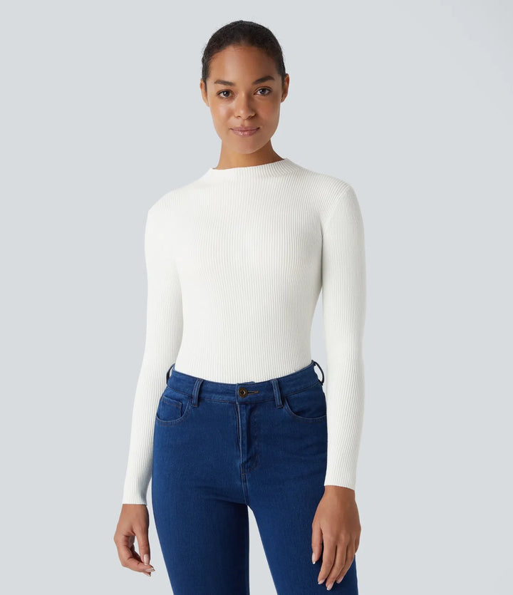 Ribbed Knit Round Neck Long Sleeve Casual Jumper