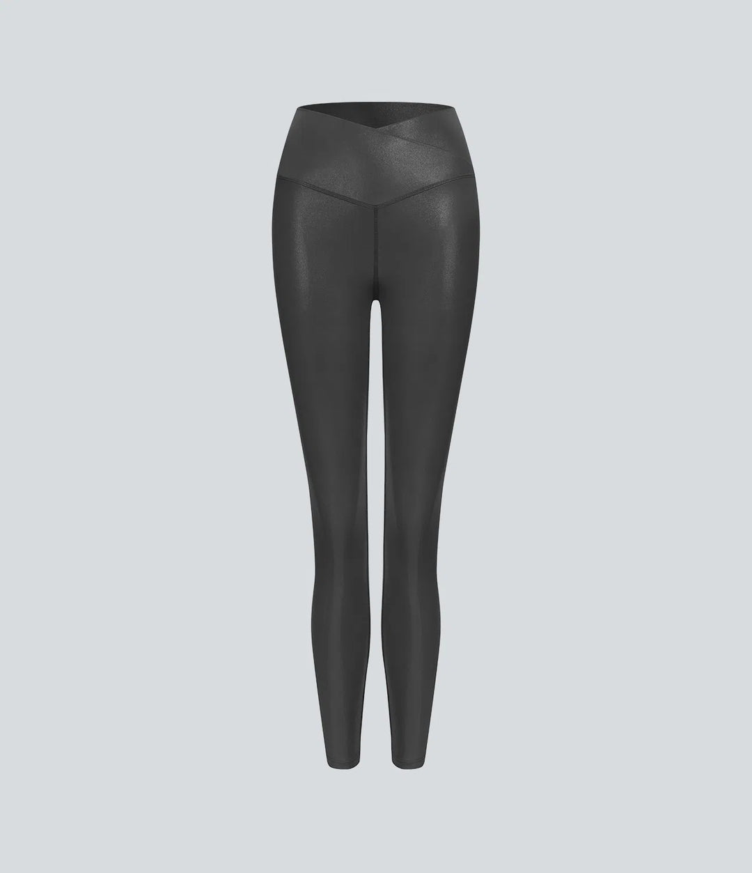 Softlyzero Faux Leather Crossover Back Pocket Foil Print Stretchy Casual Trousers