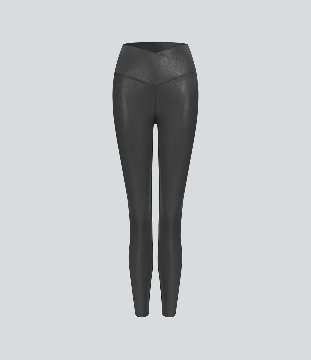 SoftlyZero Faux Leather Crossover Pocket Foil Print Stretchy Casual Leggings