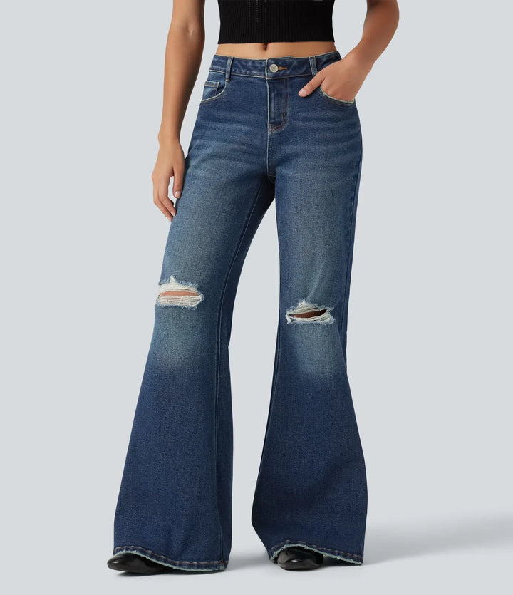 Low Rise Casual Flare Jeans with Pockets