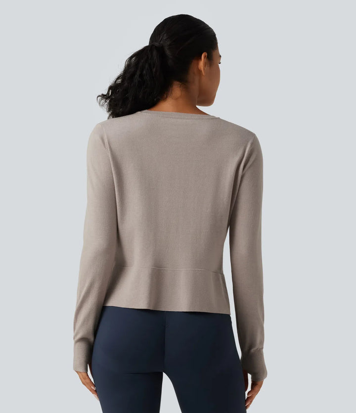 Round Neck Long Sleeve Asymmetric Thumb Holes Casual Jumper