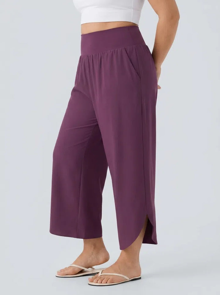 Plus Size Breezeful High Waisted Tummy Control Hem Quick Dry Trousers with Pockets