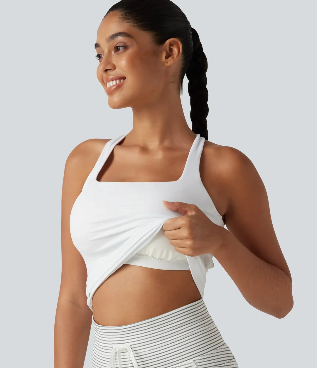 SoftlyZero Airy Square Neck Built-in Bra InstantCool Training Tank Top-Longer Length-UPF50+ DD-F Cups