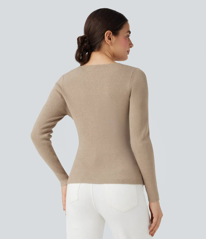 V-neck Long Sleeve Crossover Slim Work Jumper
