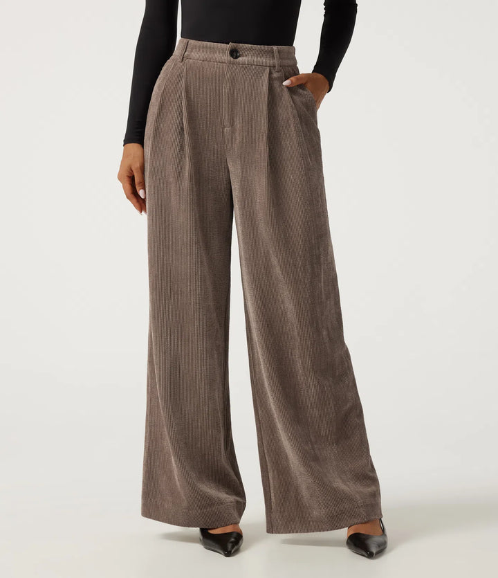 High Waisted Wide Leg Corduroy Work Trousers with Pockets
