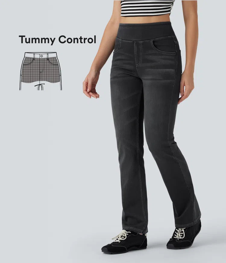 Halara Flex High Waisted Tummy Control Washed Casual Bootcut Jeans with Pockets