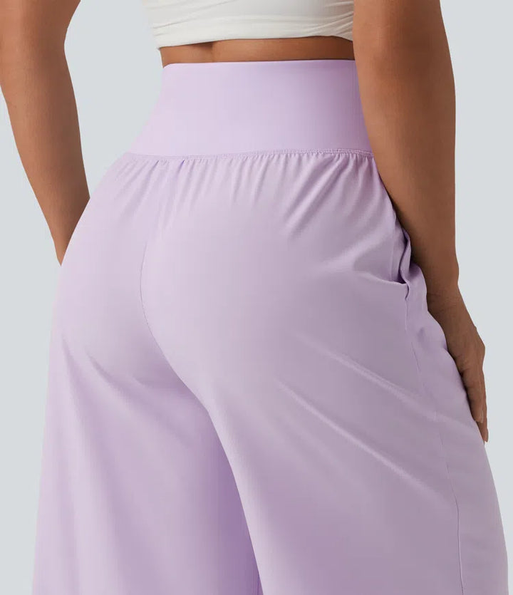 Breezeful High Waisted Ruffle Wide Leg Quick Dry Trousers with Pockets