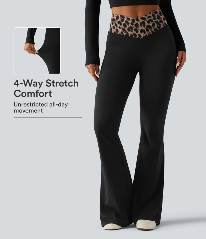 Halara UltraSculpt Leopard Print High Waisted Crossover InstantCool Casual Flare Trousers with Pockets