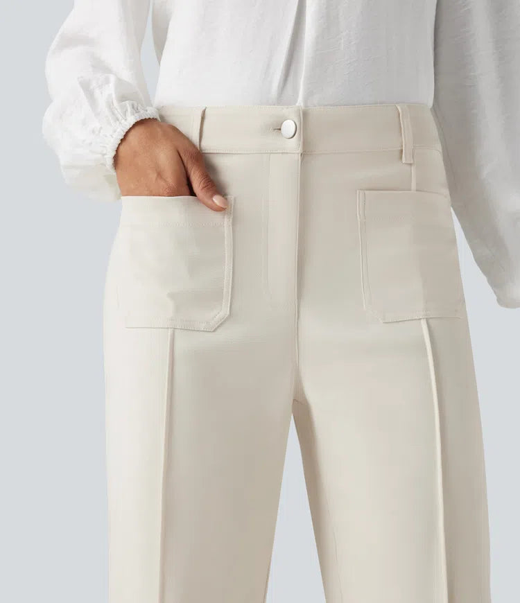 High Waisted Work Flare Trousers with Pockets