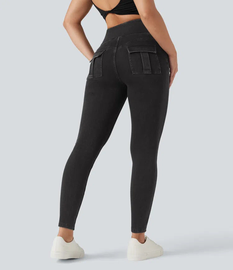 Halara Flex High Waisted Tummy Control Denim Casual Leggings with Pockets