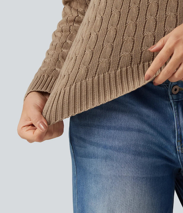 Cable Knit V Neck Long Sleeve Work Jumper
