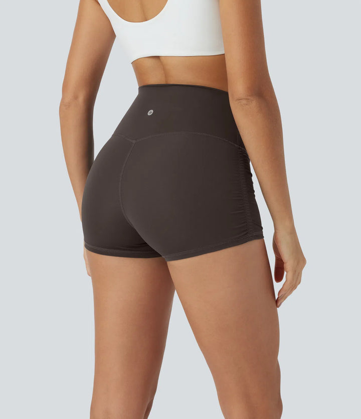SoftlyZero QuickDry High Waisted Tummy Control Ruched Running Biker Shorts 2.5&