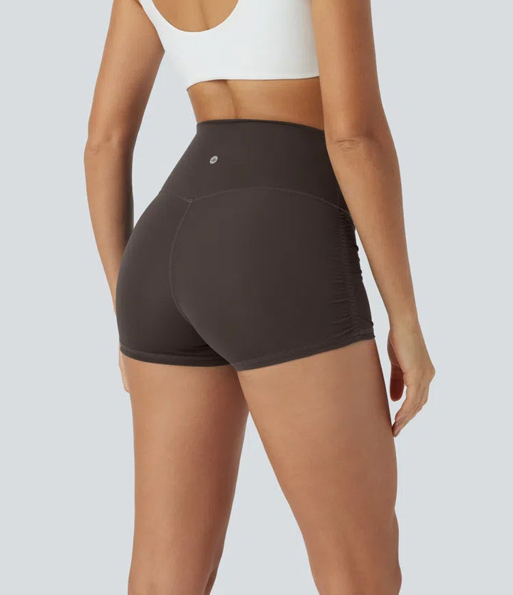 SoftlyZero QuickDry High Waisted Tummy Control Ruched Running Biker Shorts 2.5&