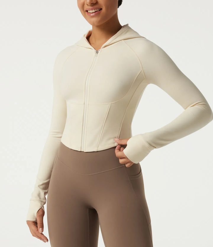 Hooded Long Sleeve Workout Jacket with Thumb Hole