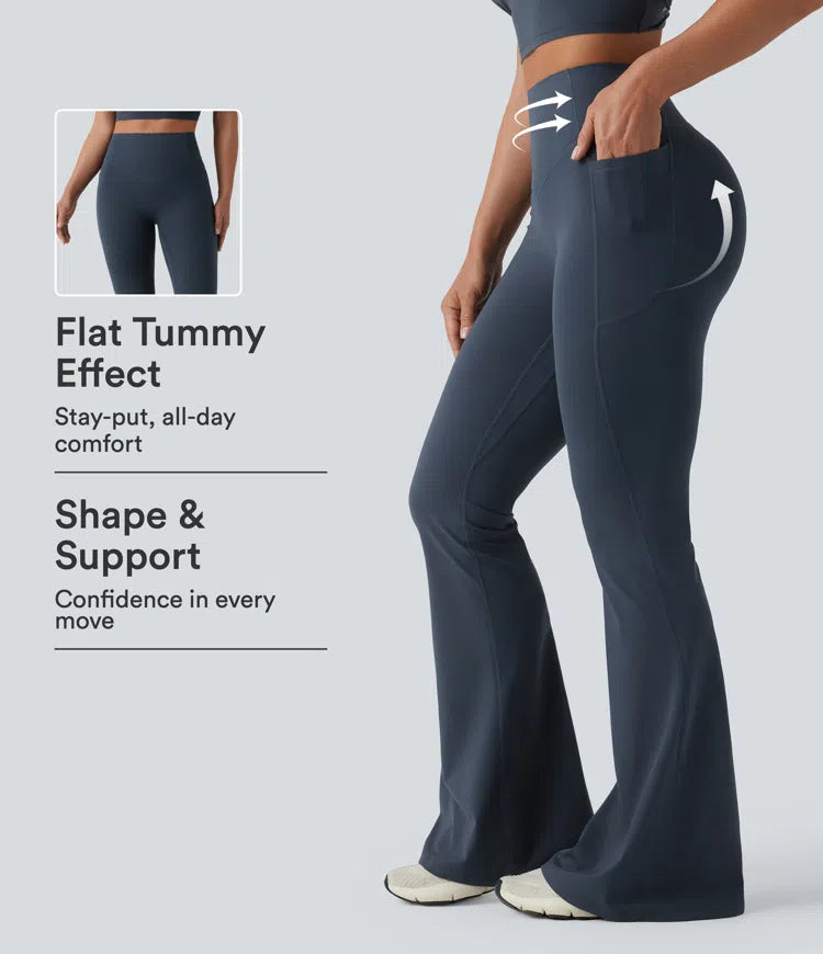 Halara UltraSculpt High Waisted Scrunch Butt Lifting Tummy Control Shaping Yoga Flare Leggings with Pockets