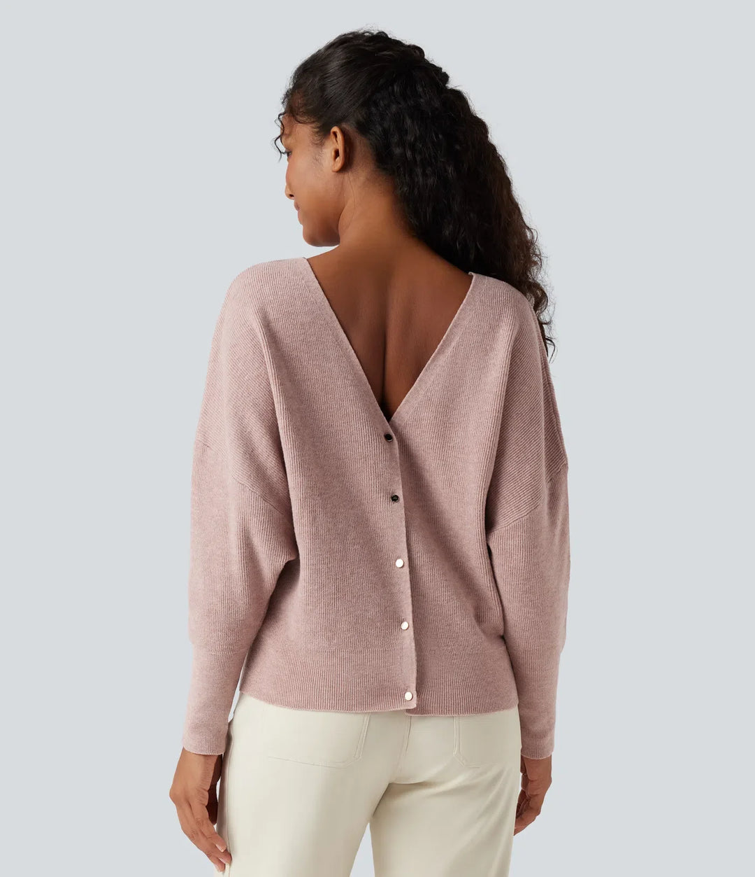 V Neck Long Sleeve Casual Jumper-Front and Back Wearable