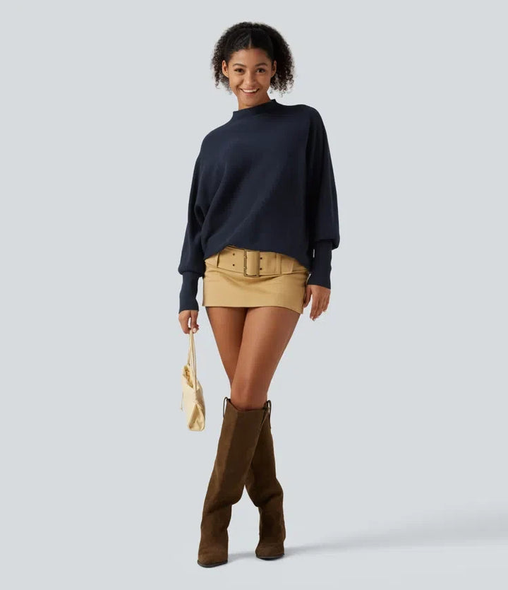Mock Neck Batwing Long Sleeve Work Jumper