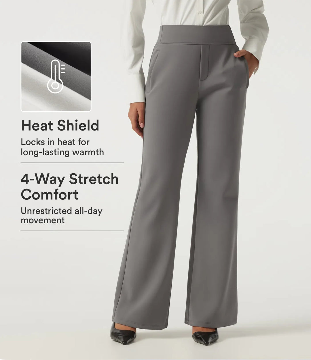 High Waisted Flare Fleece Work Trousers with Pockets