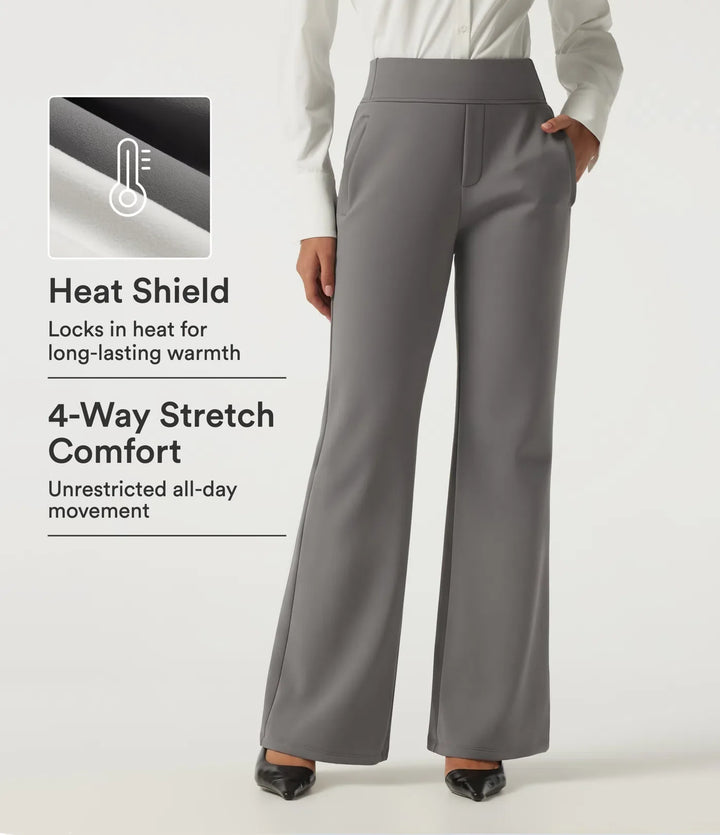 High Waisted Flare Fleece Work Trousers with Pockets