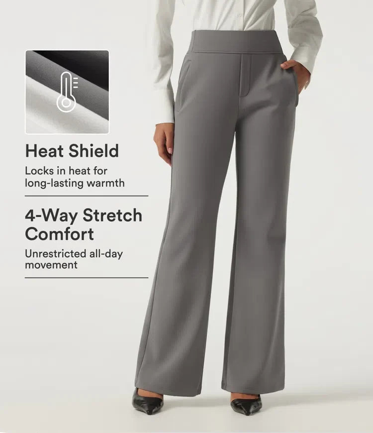 High Waisted Flare Fleece Work Trousers with Pockets