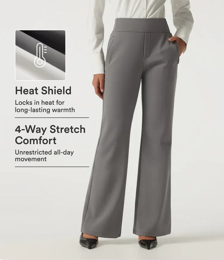 High Waisted Flare Fleece Work Trousers with Pockets