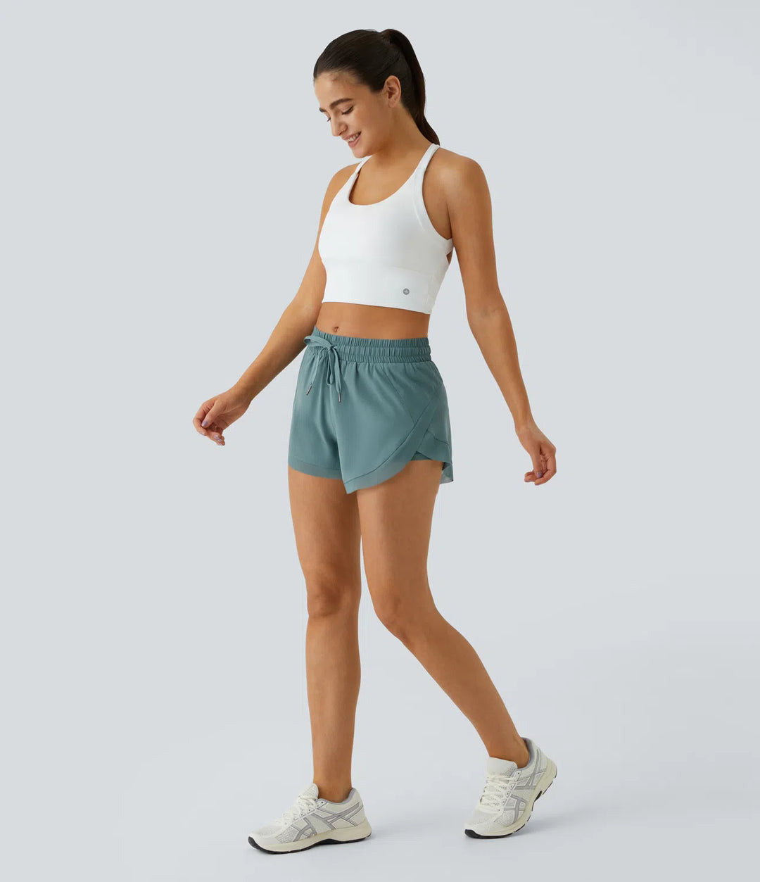 Mid Rise Drawstring Contrast Mesh 2-in-1 Flowy Running Shorts 3&