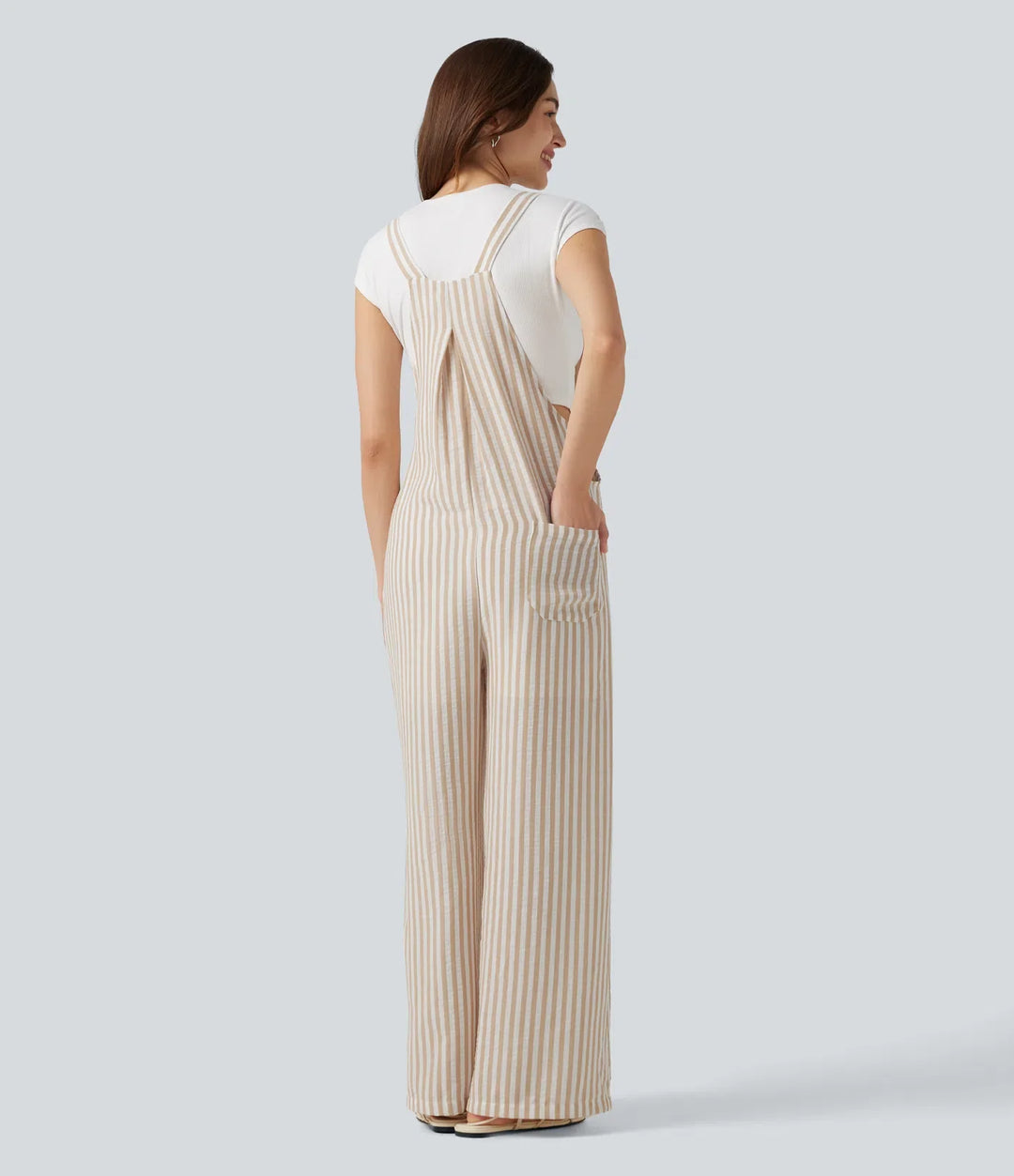Stripe Casual Linen-Feel Overalls with Pockets