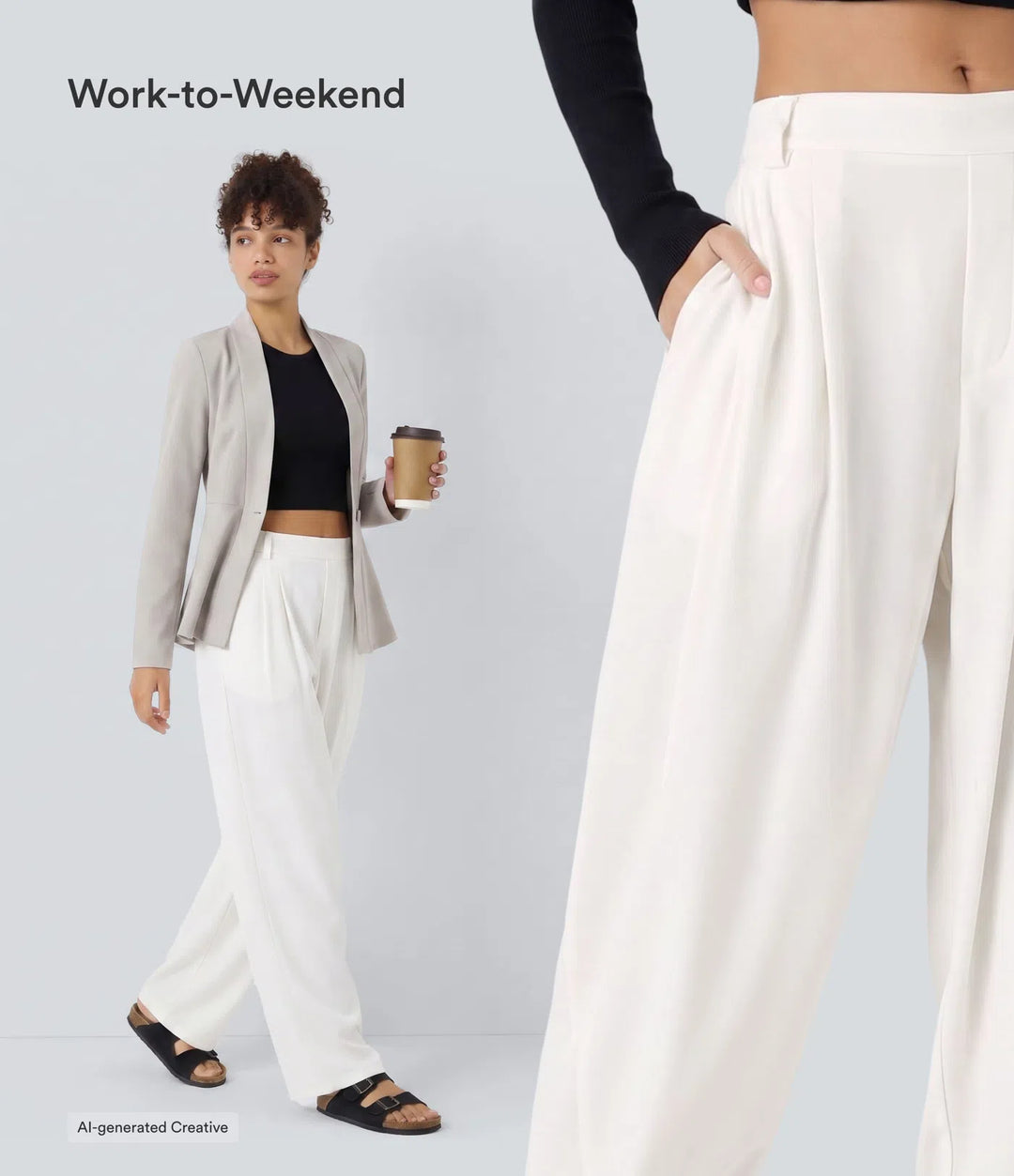 Mid Rise Pocket Barrel Leg Work Trousers