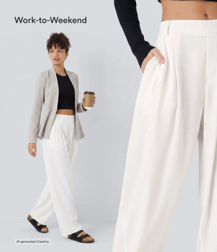 Mid Rise Pocket Barrel Leg Work Trousers