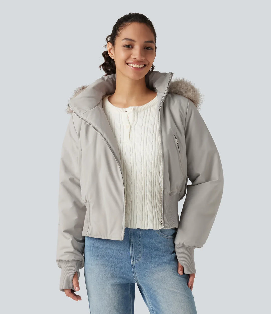 Hooded Long Sleeve Casual Padded Jacket with Pockets and Thumbholes