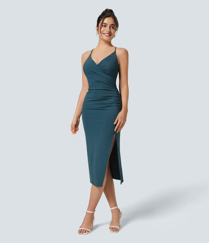 SoftlyZero Airy Crossover Ruched Lace Up Bodycon InstantCool Dress