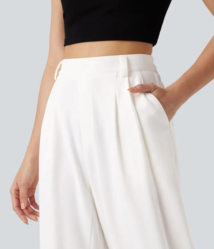High-waisted Barrel Leg Baggy Work Trousers with Pockets