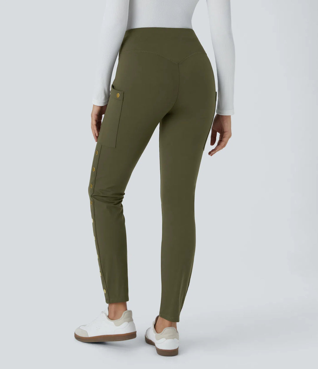 DayStretch High Waisted Decorative Pocket Skinny Ankle Length Casual Trousers