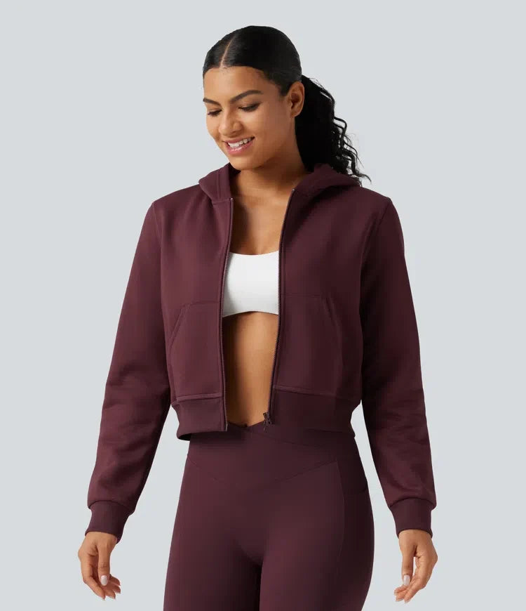 Hooded Long Sleeve Fleece Workout Sweatshirt with Pockets