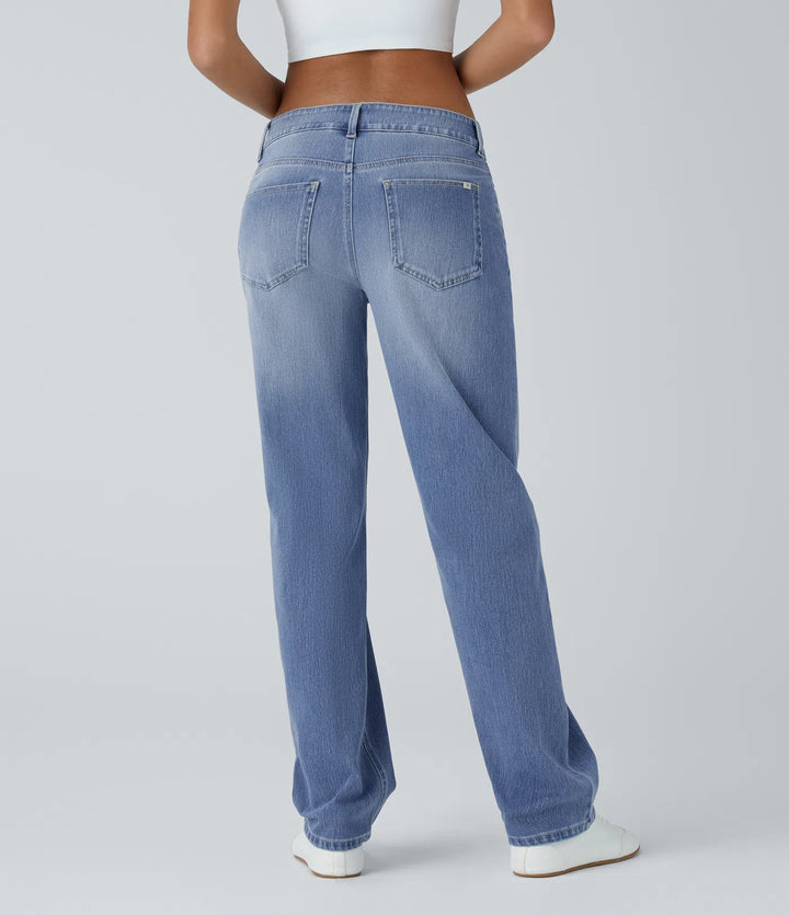 Halara Flex Low Rise Zipper Pockets Straight Leg Washed Casual Jeans