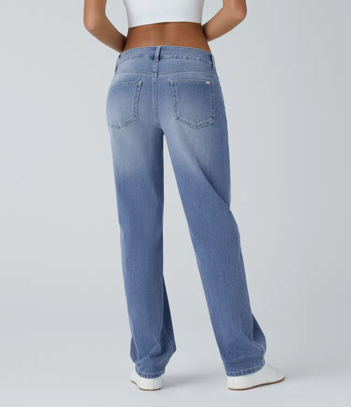 Halara Flex Low Rise Zipper Pockets Straight Leg Washed Casual Jeans