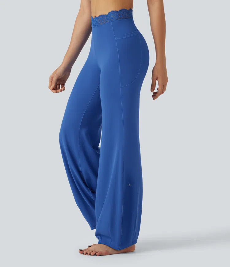 SoftlyZero High Waisted Contrast Lace Dance Balloon Trousers with Pockets