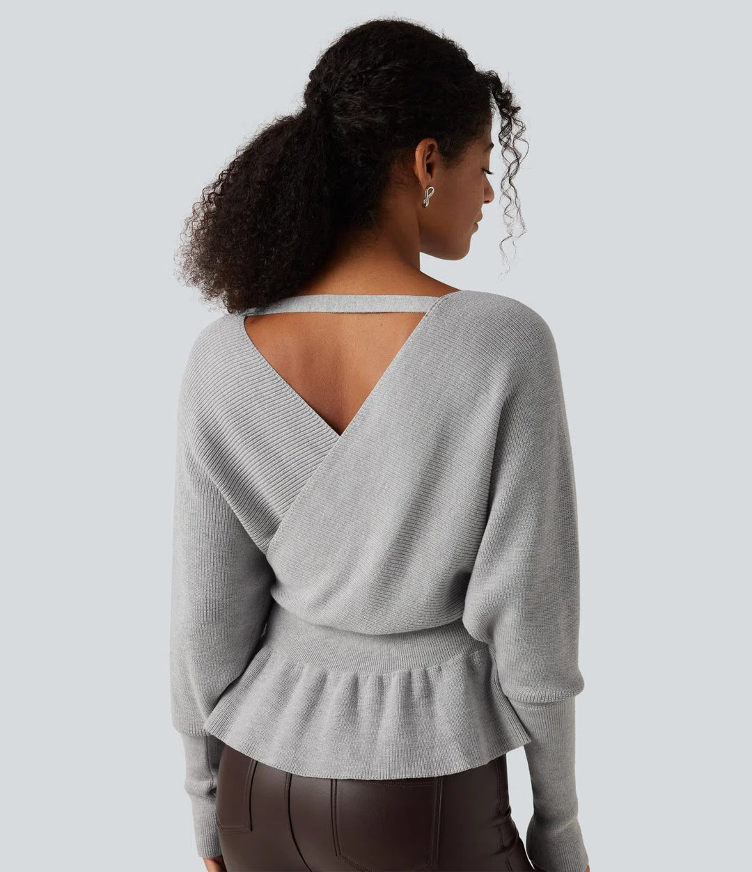 V Neck Batwing Long Sleeve Cut Out Casual Jumper