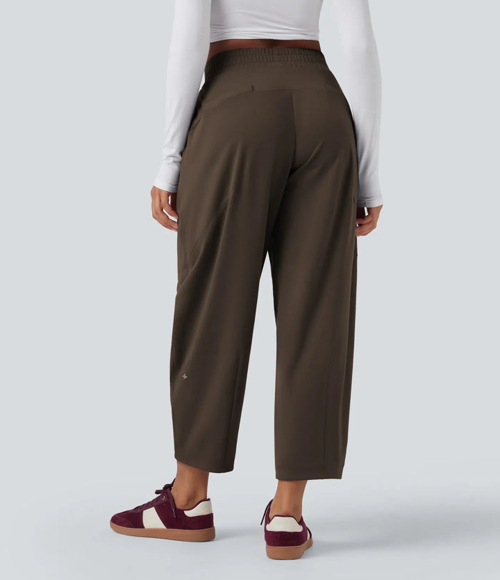 DayStretch Mid Rise Casual Barrel Leg Baggy 7/8 Trousers with Pockets