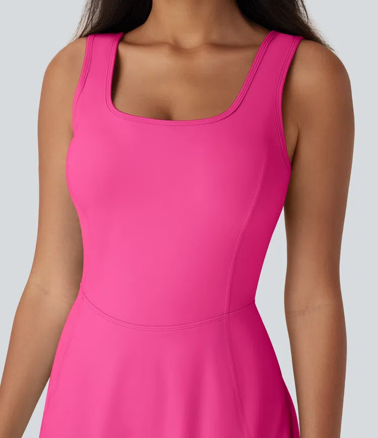 SoftlyZero Airy U Neck 2-in-1 Pocket Mini InstantCool Dance Active Dress-Easy Peezy