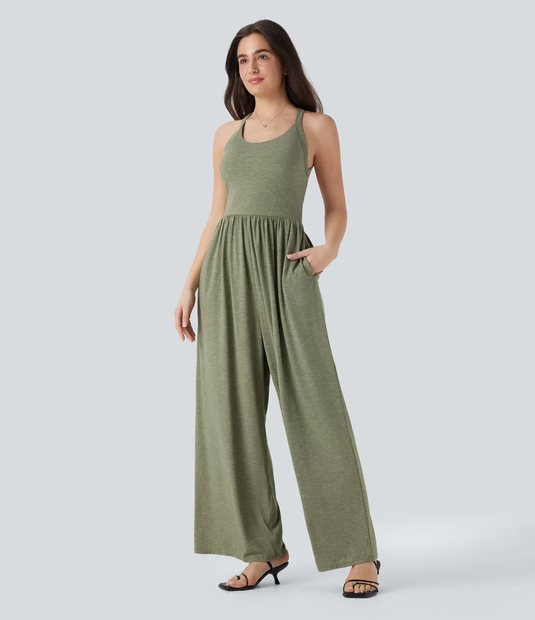 Built-in Bra Wide Leg Casual Jumpsuit with Pockets-Easy Peezy Edition