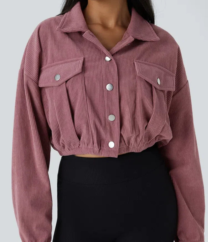 Pocket Cropped Corduroy Casual Jacket