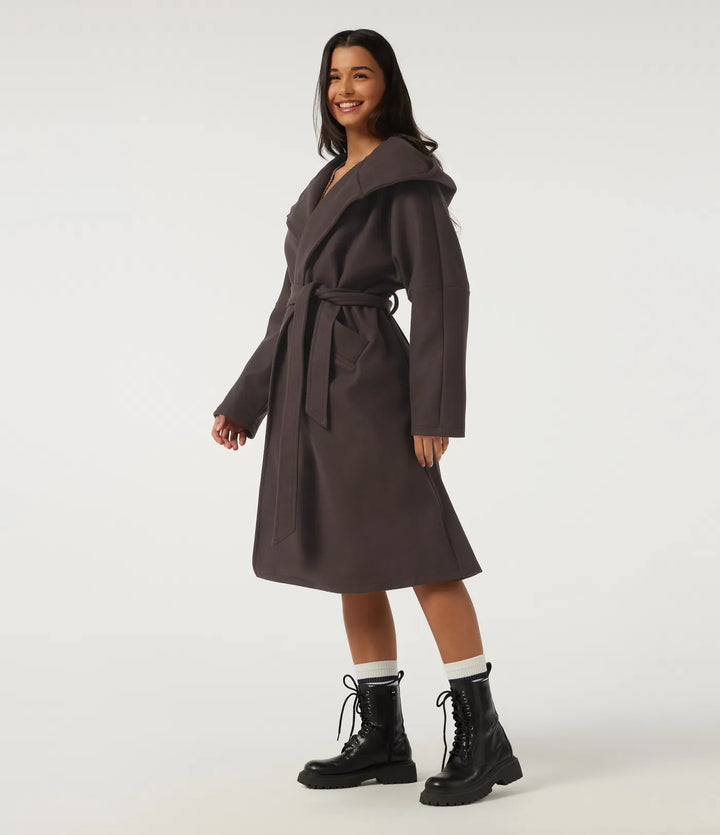 Hooded Long Sleeve Belted Longline Casual Coat with Pockets