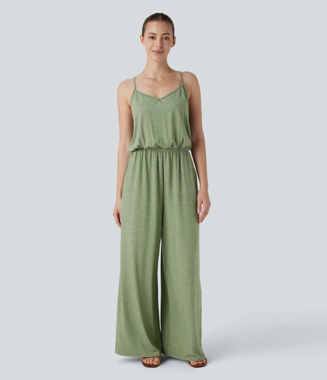 Adjustable &amp; Removable Strap Pocket Wide Leg Jumpsuit