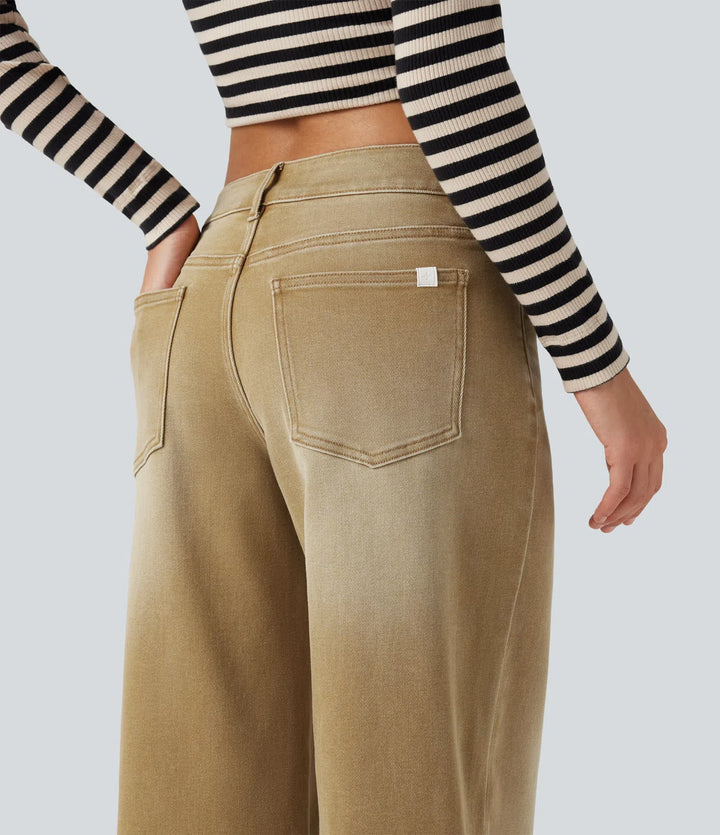 Low Rise Wide Leg colourful Casual Jeans with Pockets